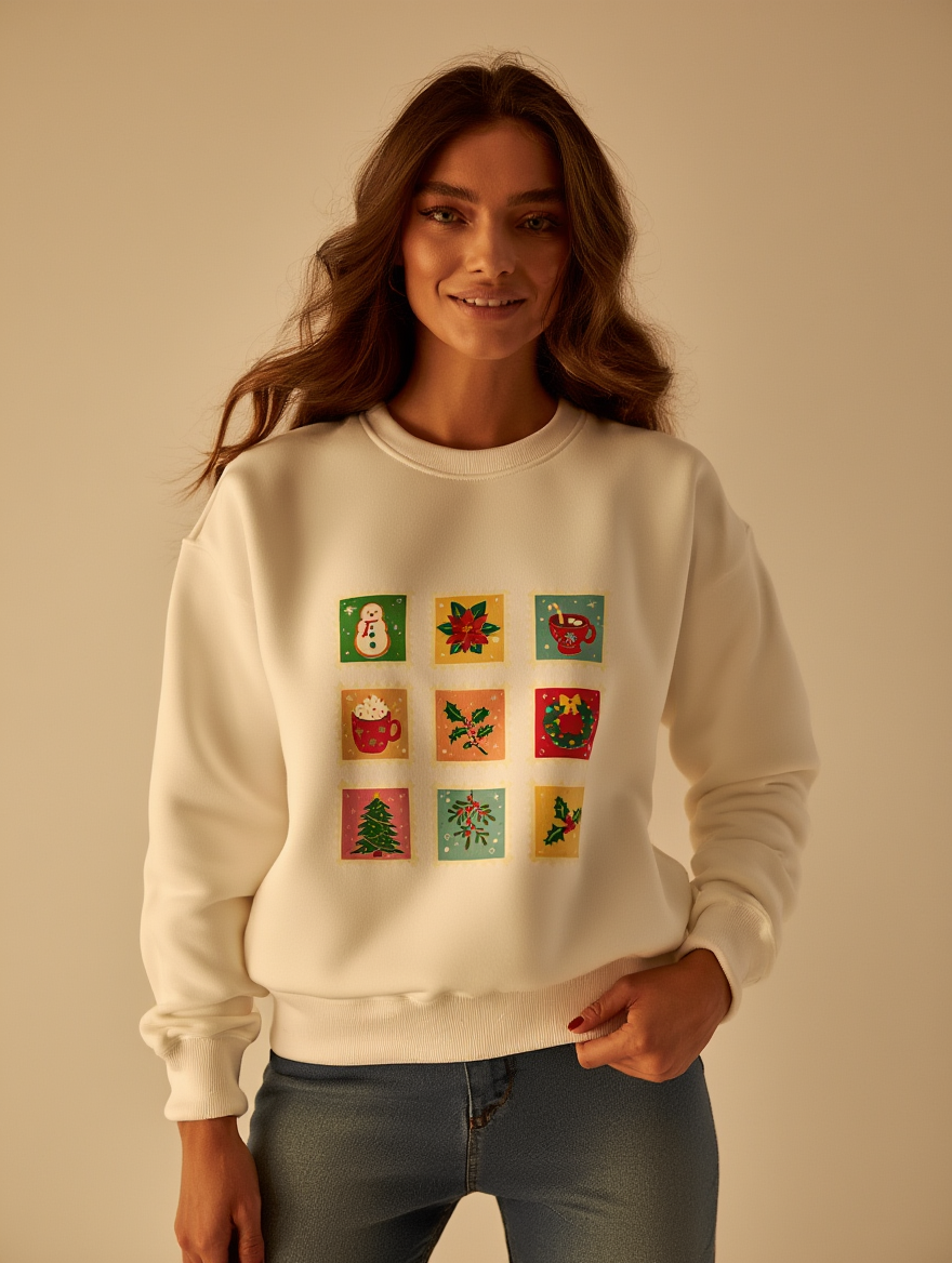 Retro Christmas Icons Sweatshirt | Vintage Holiday Graphic Crewneck for Women & Men