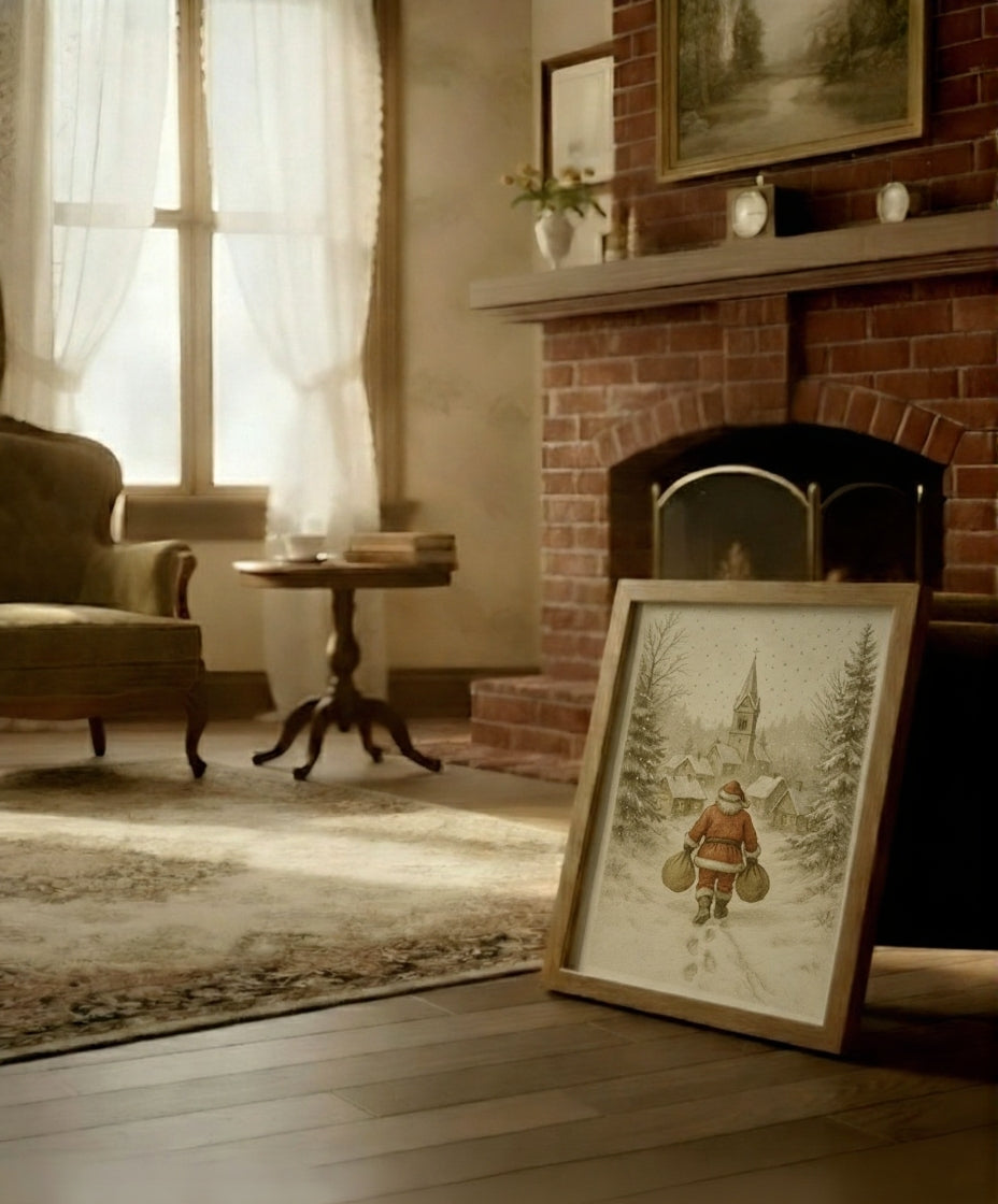 Vintage Santa Christmas Poster | Matte Vertical Holiday Wall Art | Classic Christmas Decor