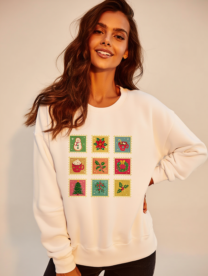 Retro Christmas Icons Sweatshirt | Vintage Holiday Graphic Crewneck for Women & Men