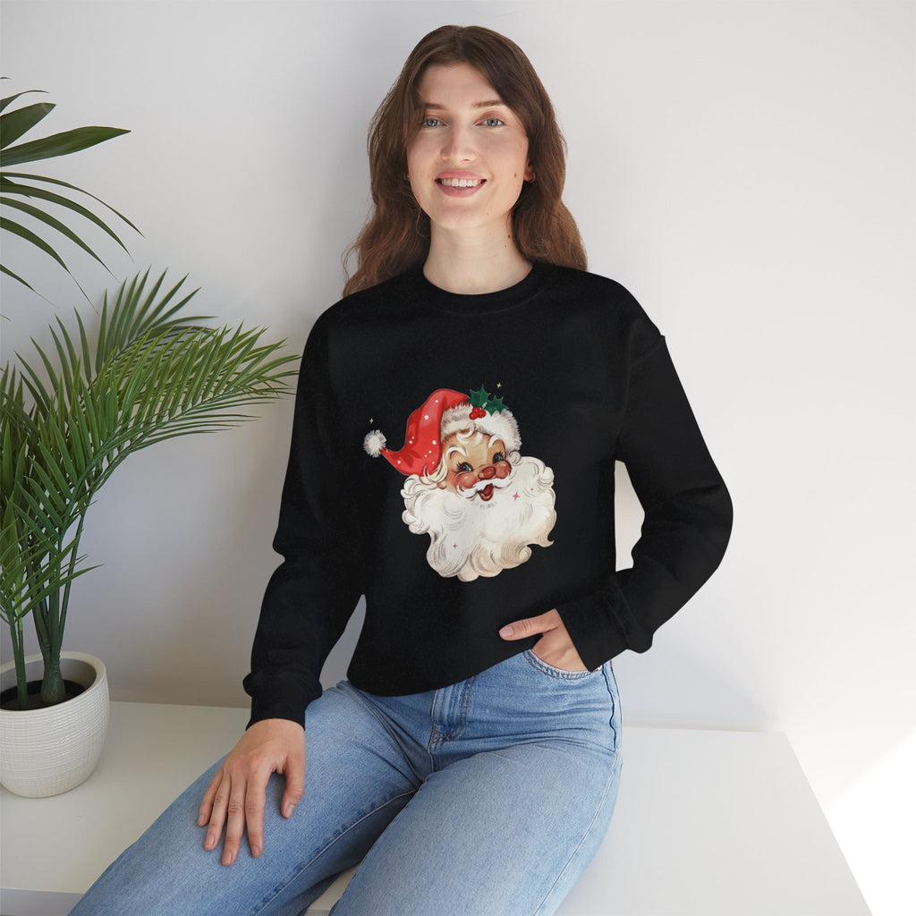 Vintage Santa Face Crewneck Sweatshirt - Retro Christmas Holiday Pullover