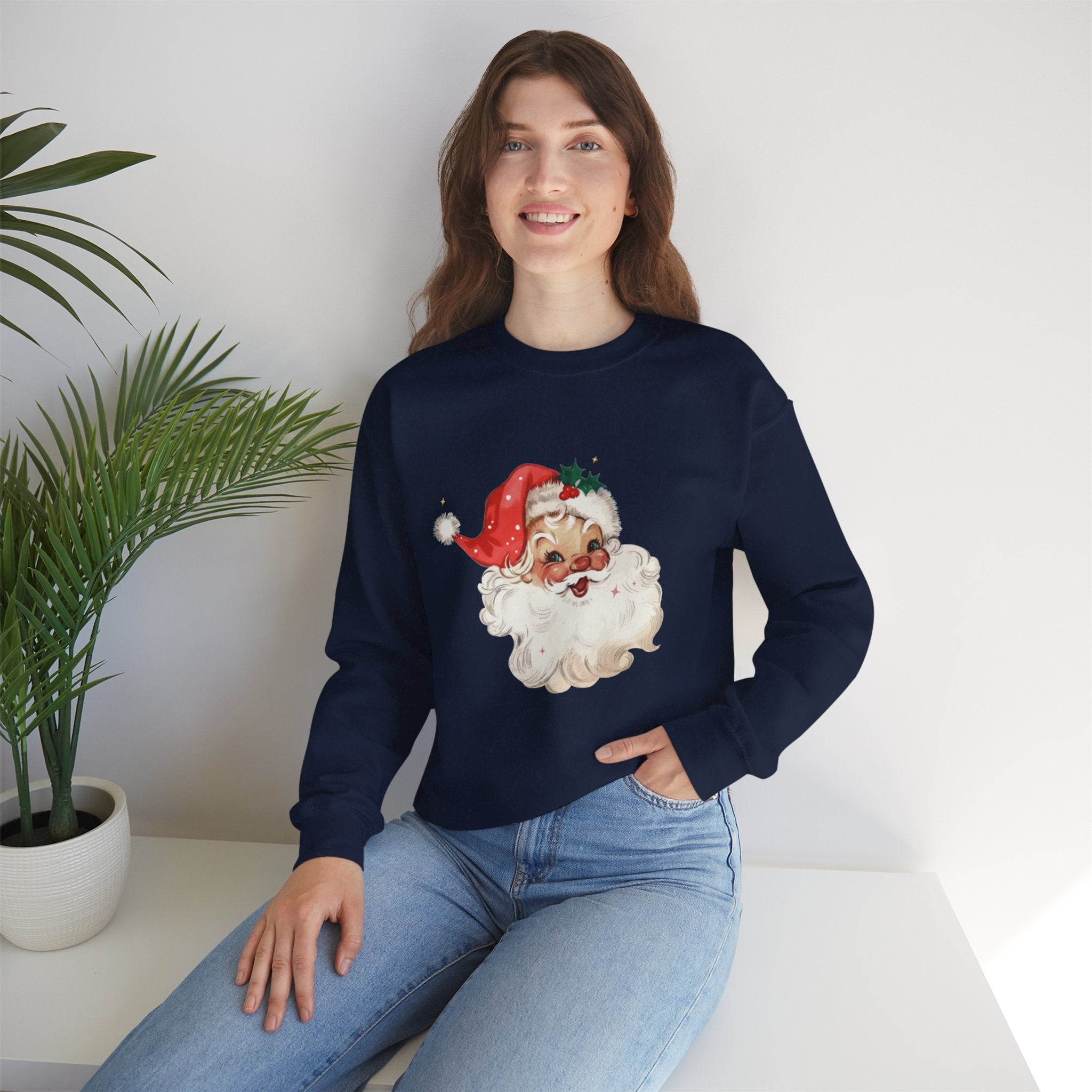 Vintage Santa Face Crewneck Sweatshirt - Retro Christmas Holiday Pullover