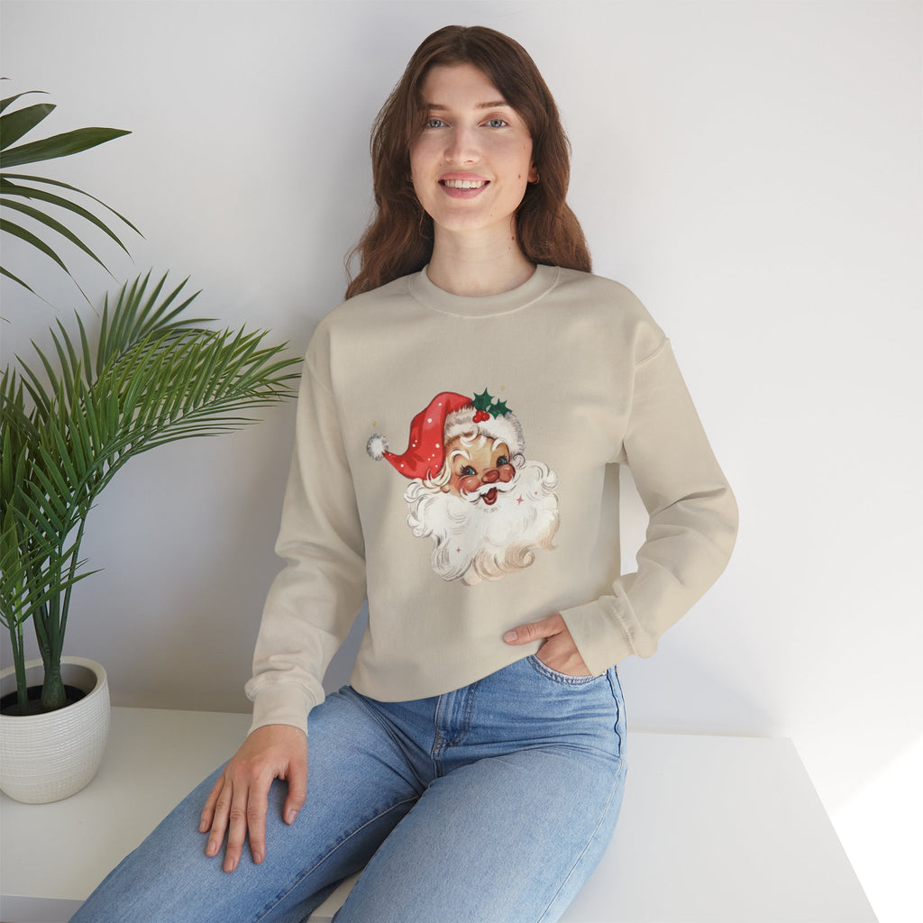 Vintage Santa Face Crewneck Sweatshirt - Retro Christmas Holiday Pullover