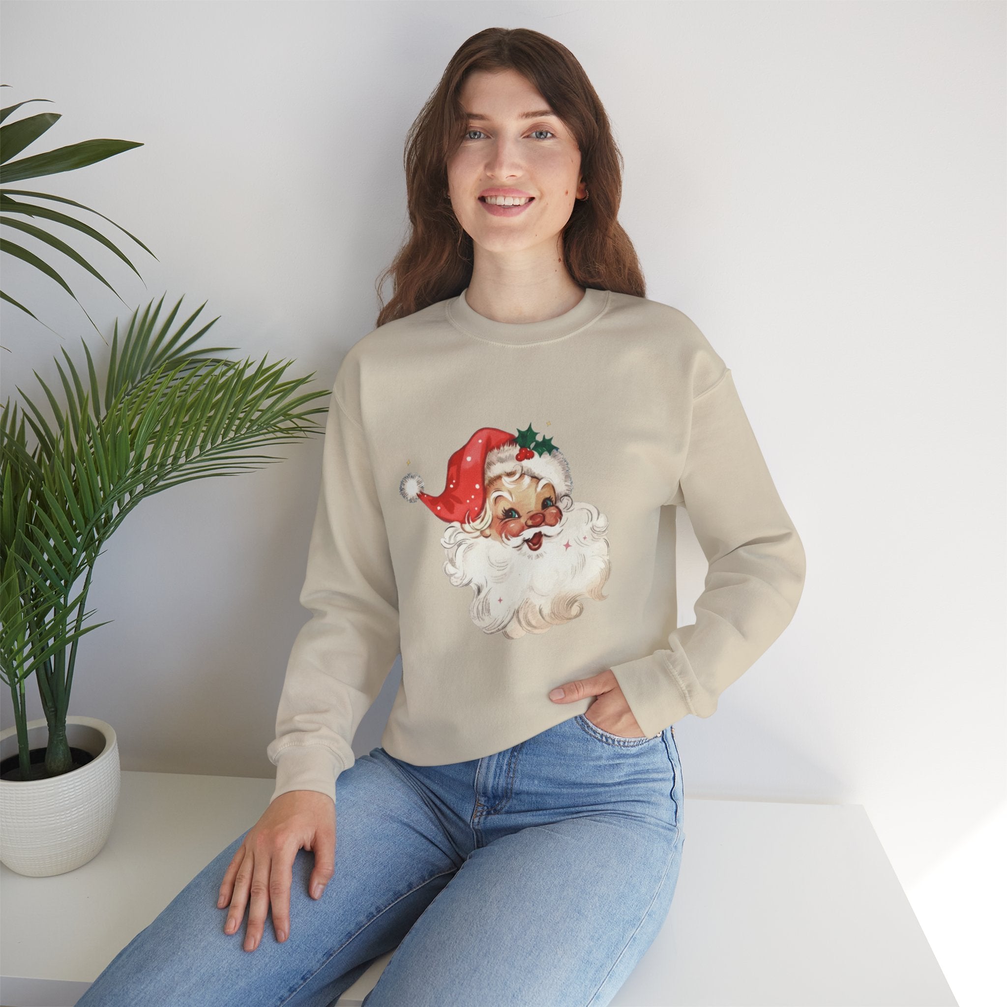 Vintage Santa Face Crewneck Sweatshirt - Retro Christmas Holiday Pullover