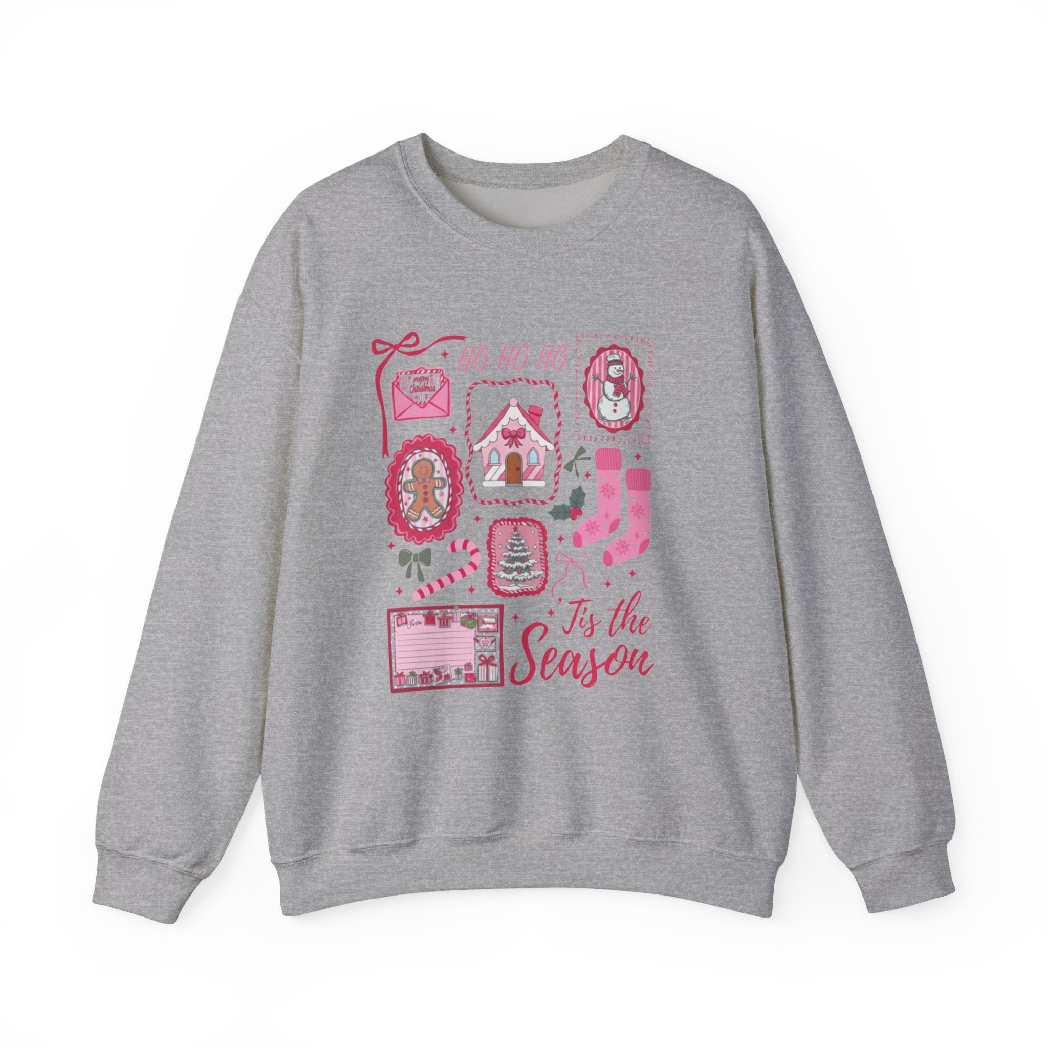 Holiday Graphic Sweatshirt — 'Tis the Season Pink Christmas Icons