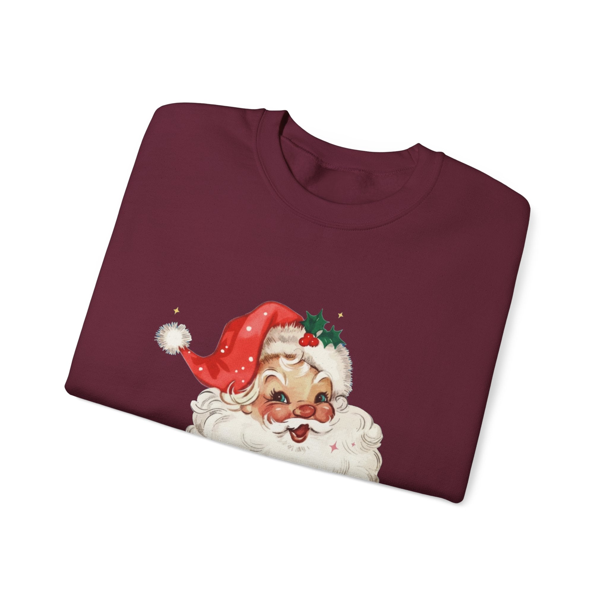 Vintage Santa Face Crewneck Sweatshirt - Retro Christmas Holiday Pullover