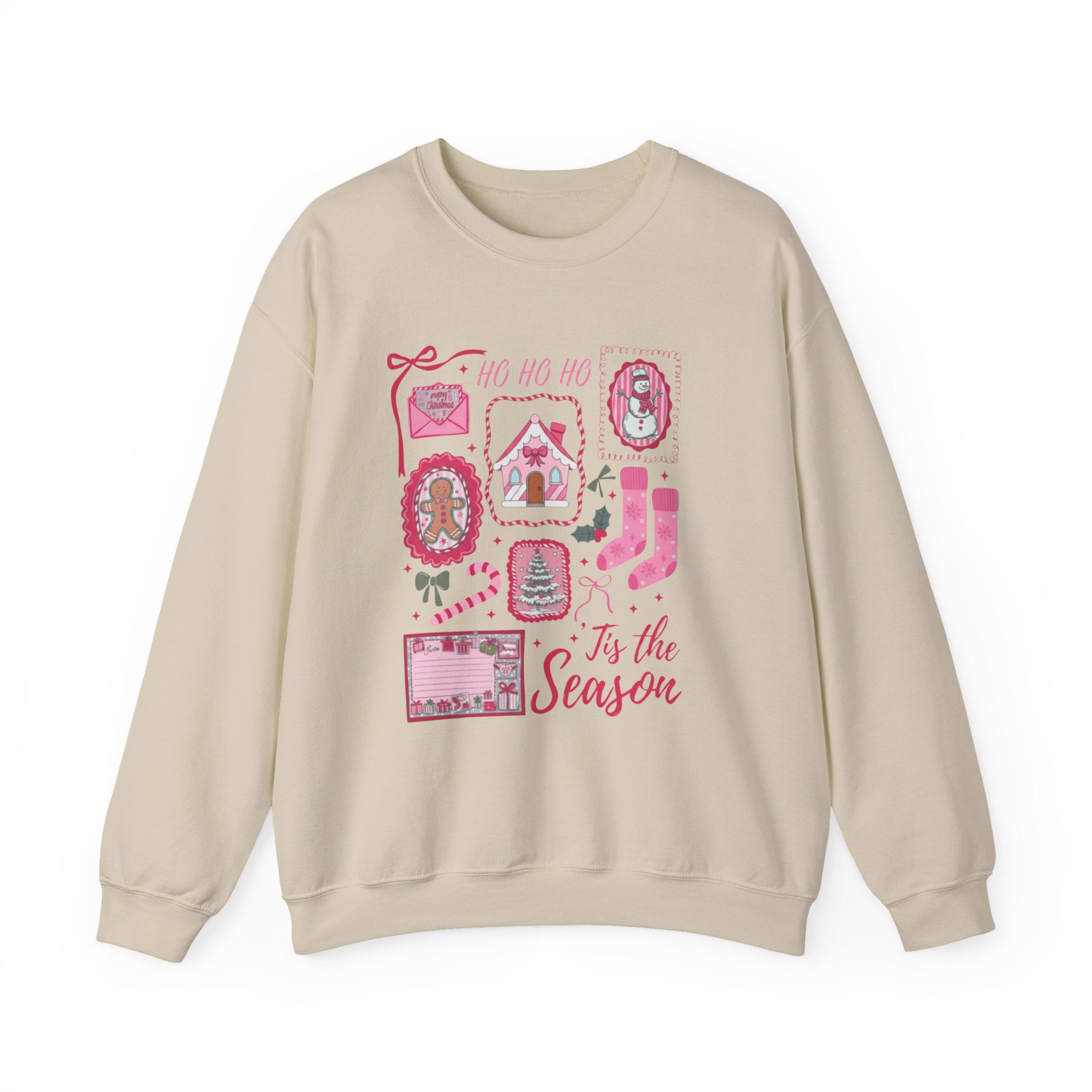 Holiday Graphic Sweatshirt — 'Tis the Season Pink Christmas Icons