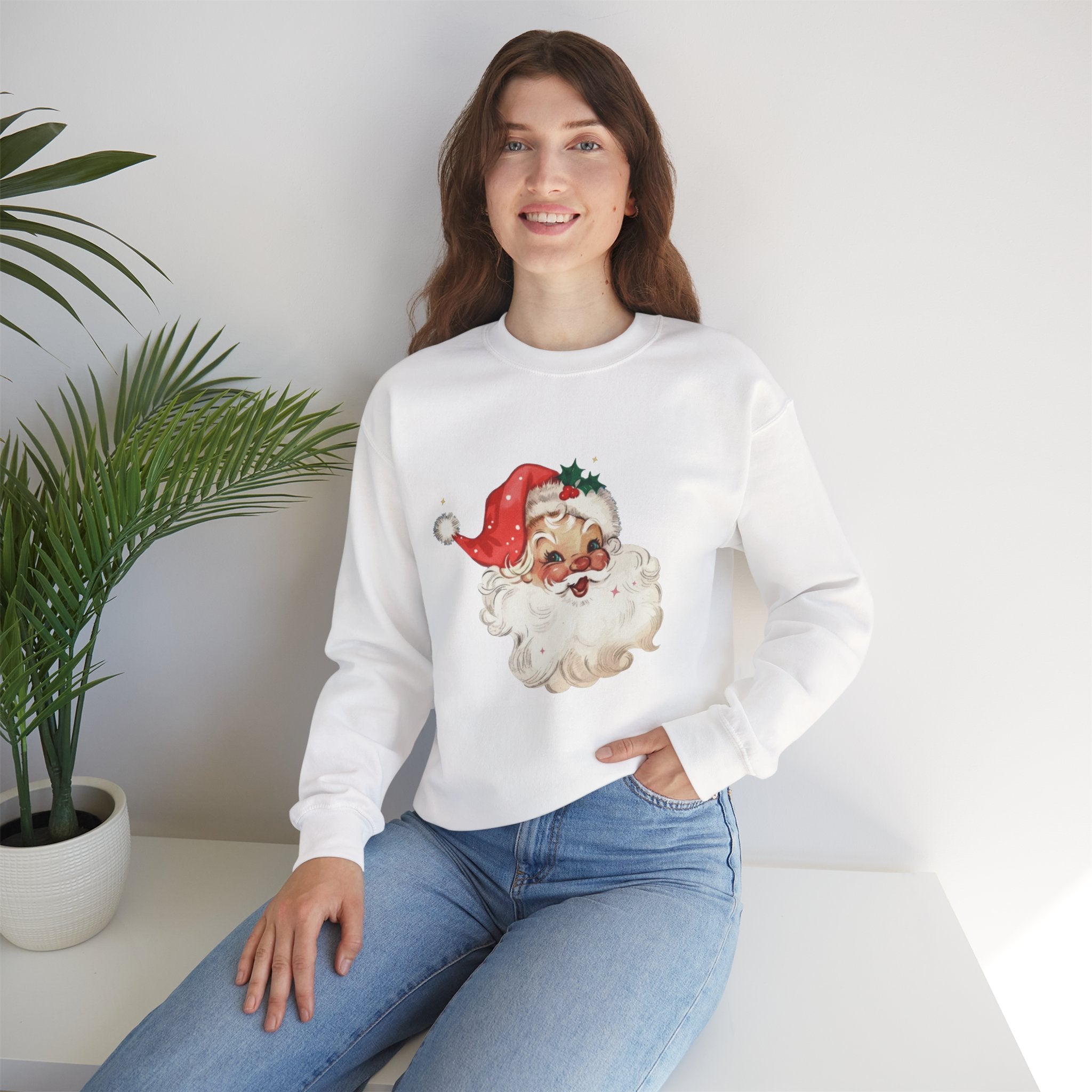 Vintage Santa Face Crewneck Sweatshirt - Retro Christmas Holiday Pullover