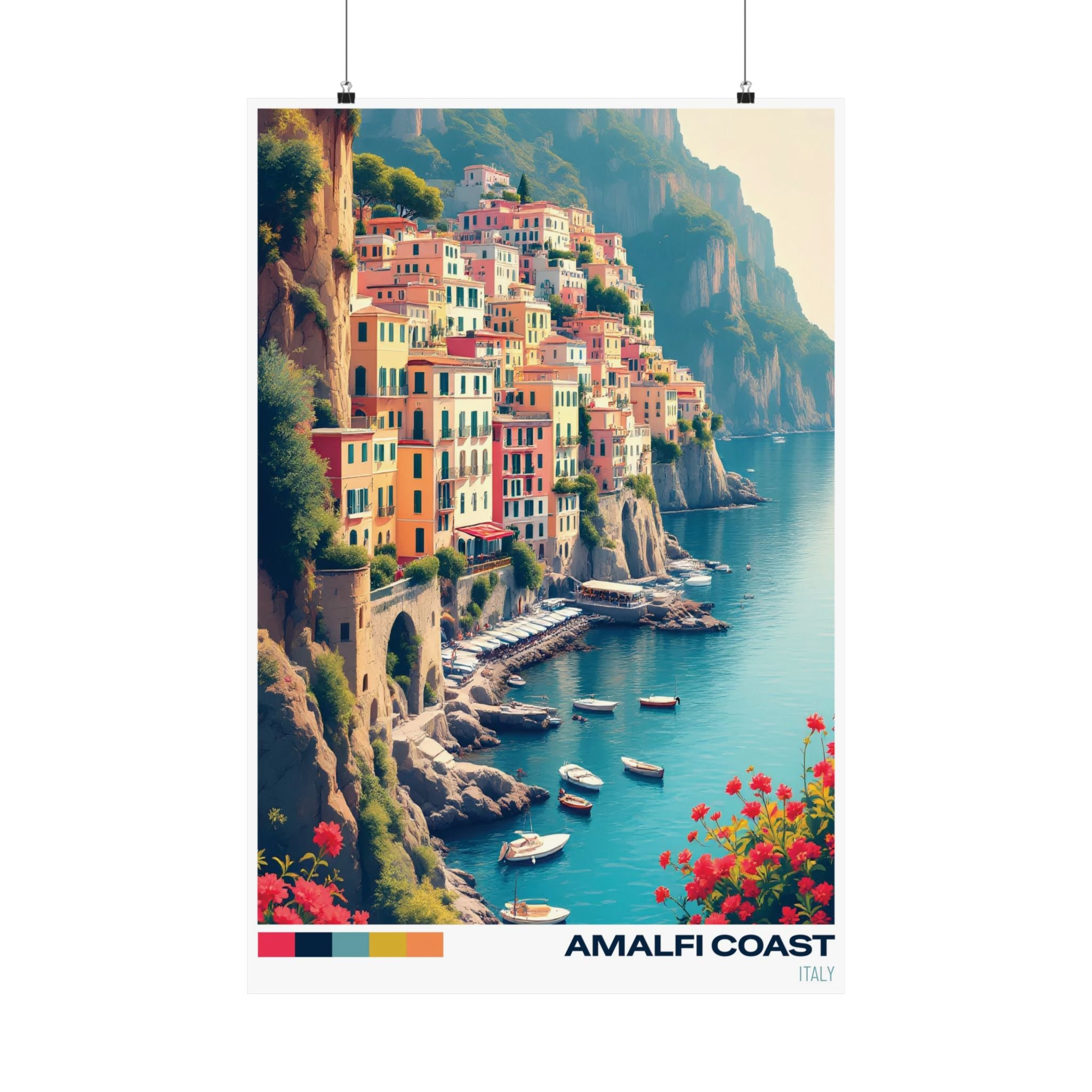 Amalfi Coast Matte Vertical Poster - Vibrant Coastal Wall Art for Home Decor