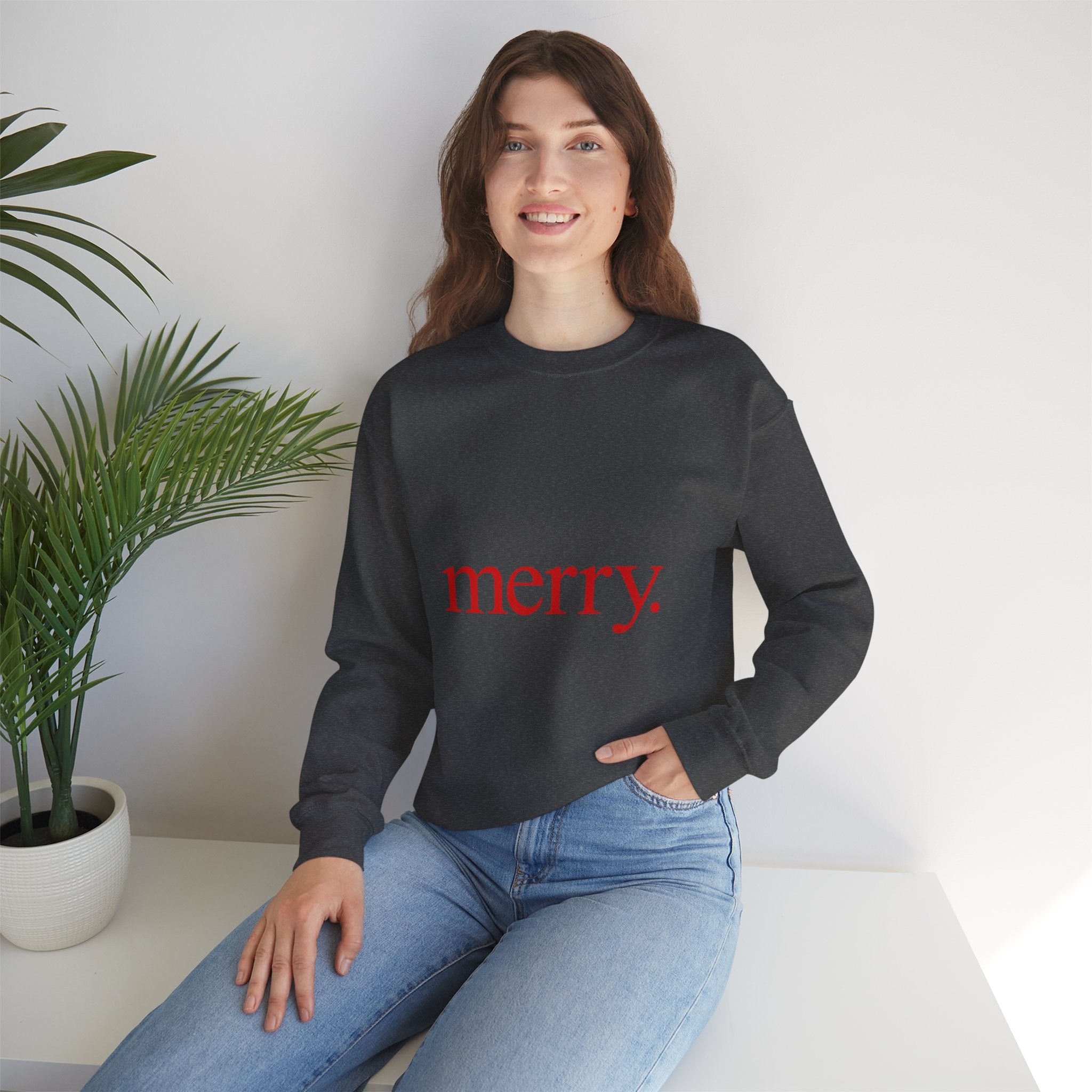 Merry. Holiday Crewneck Sweatshirt — Minimal Christmas Graphic