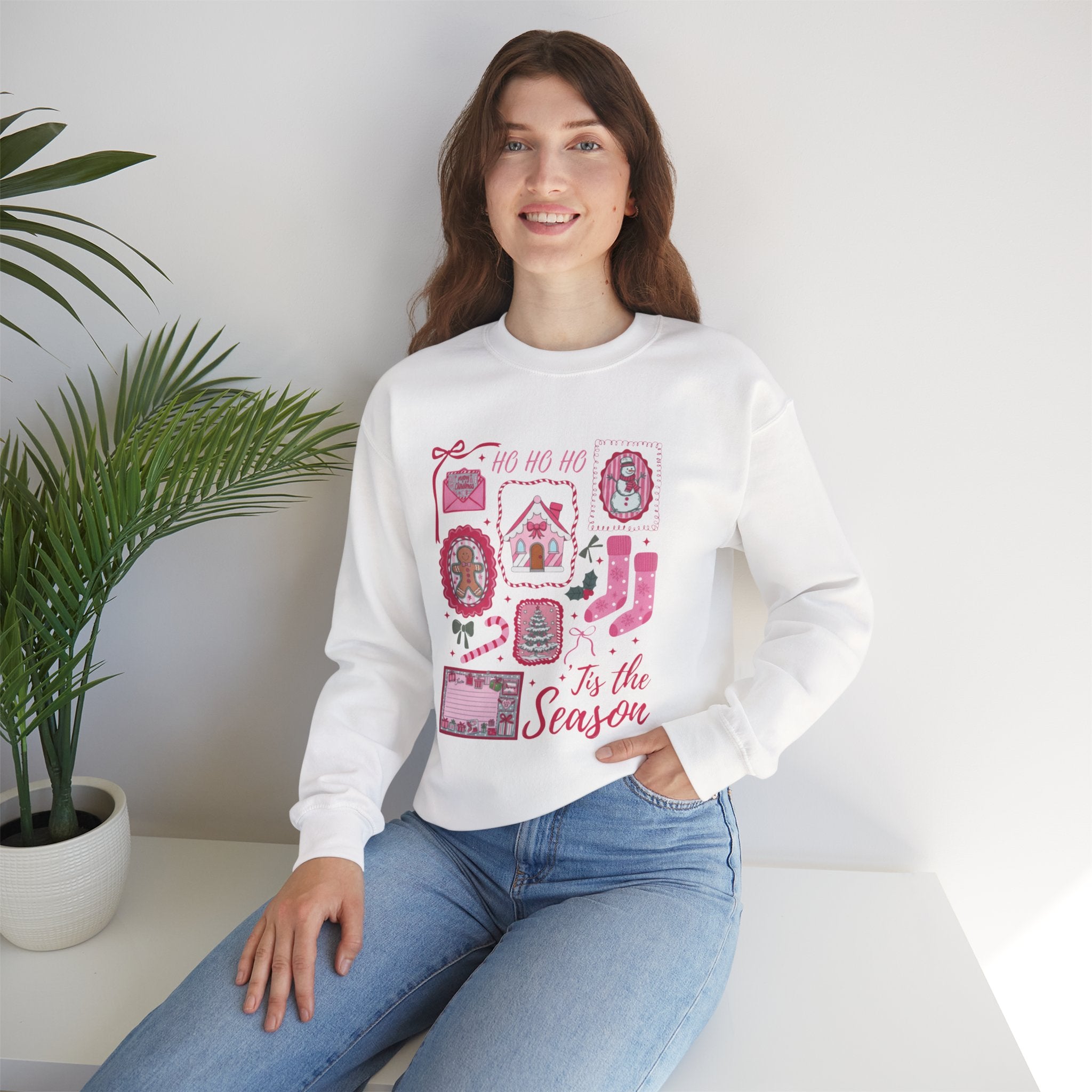 Holiday Graphic Sweatshirt — 'Tis the Season Pink Christmas Icons