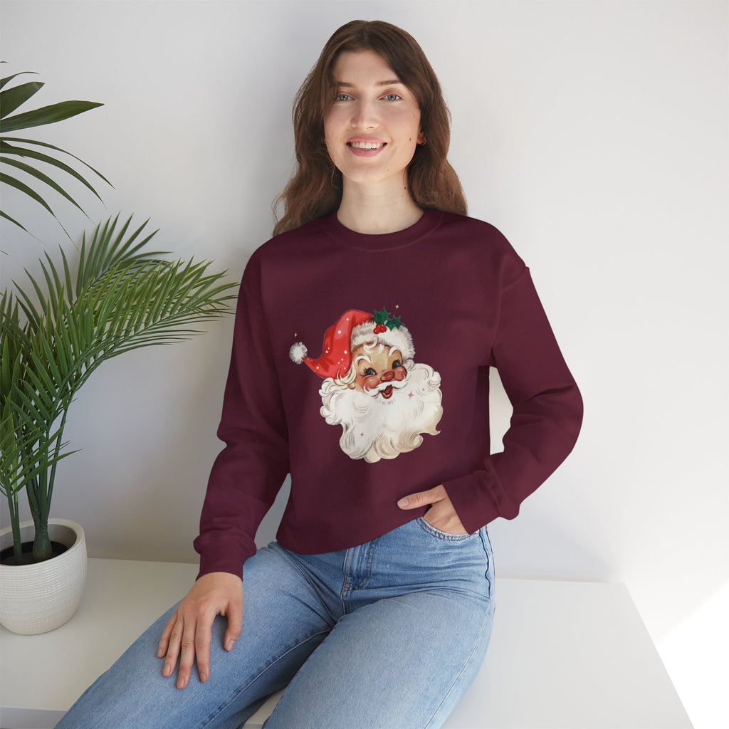 Vintage Santa Face Crewneck Sweatshirt - Retro Christmas Holiday Pullover