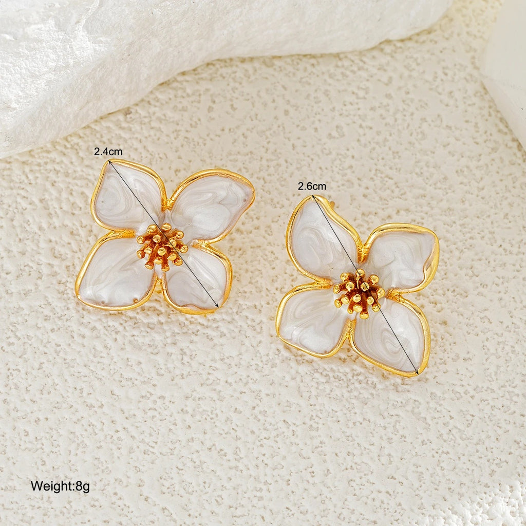 Elegant White Enamel Flower Earrings┃Delicate Piercing Jewelry for Women | Cute Party & Everyday Accessory