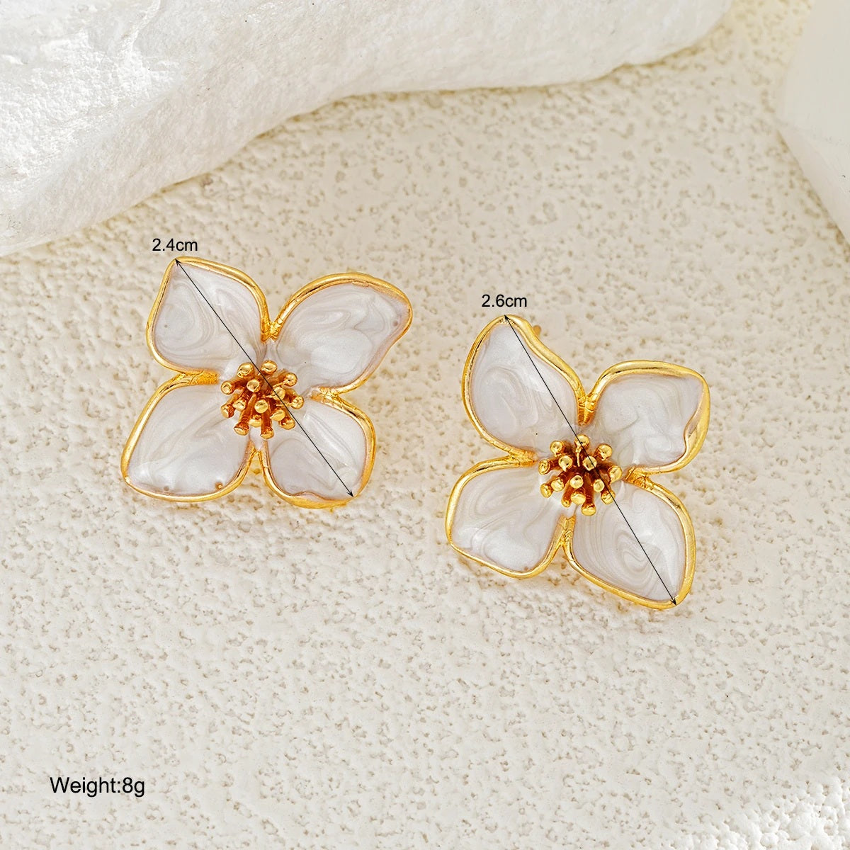 Elegant White Enamel Flower Earrings┃Delicate Piercing Jewelry for Women | Cute Party & Everyday Accessory