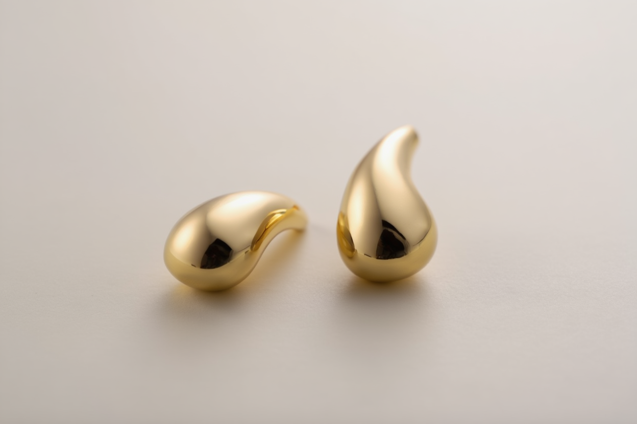 6-Pack Chunky Gold-Plated Waterdrop Hoop Earrings | Minimalist Smooth Drop Hoops | Set for Women