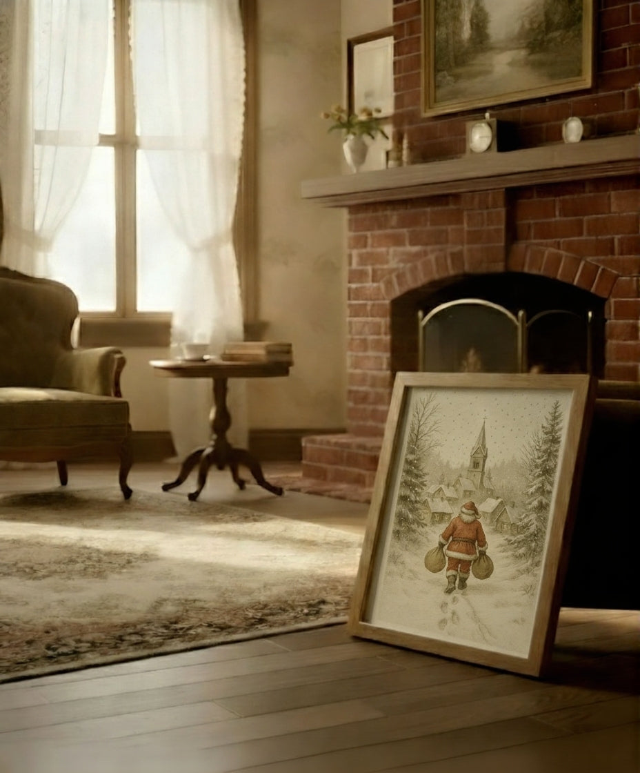 Vintage Santa Christmas Poster | Matte Vertical Holiday Wall Art | Classic Christmas Decor