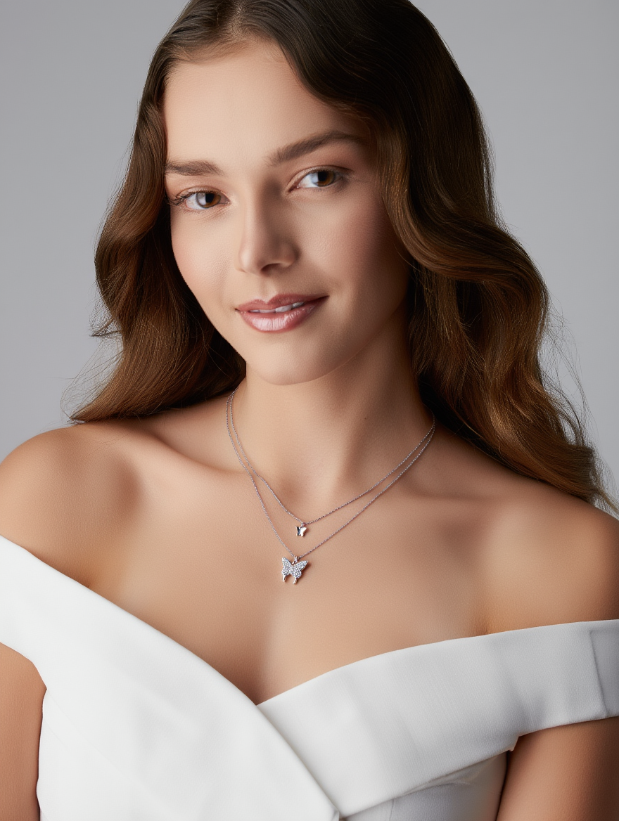 Double-Layer Shiny Butterfly Necklace┃Delicate Clavicle Chains with Sparkling Pendant, Gift for Women