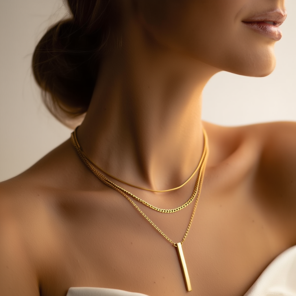 Layered Gold Bar Pendant Necklace┃Rectangular Metal Clavicle Chain for Women | Minimal Everyday Jewelry