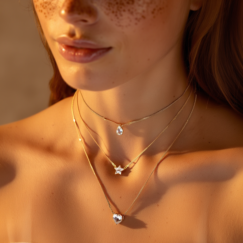 Multilayer Pendant Necklace┃Trendy Layered Choker Chain for Women, Shiny Party Jewelry Gift