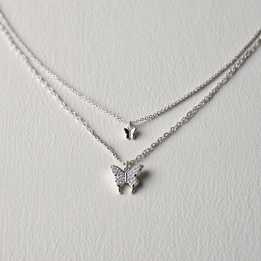 Double-Layer Shiny Butterfly Necklace┃Delicate Clavicle Chains with Sparkling Pendant, Gift for Women