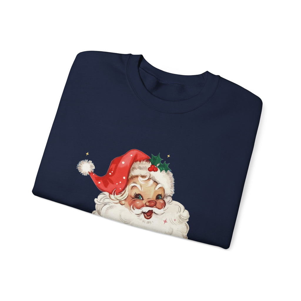 Vintage Santa Face Crewneck Sweatshirt - Retro Christmas Holiday Pullover