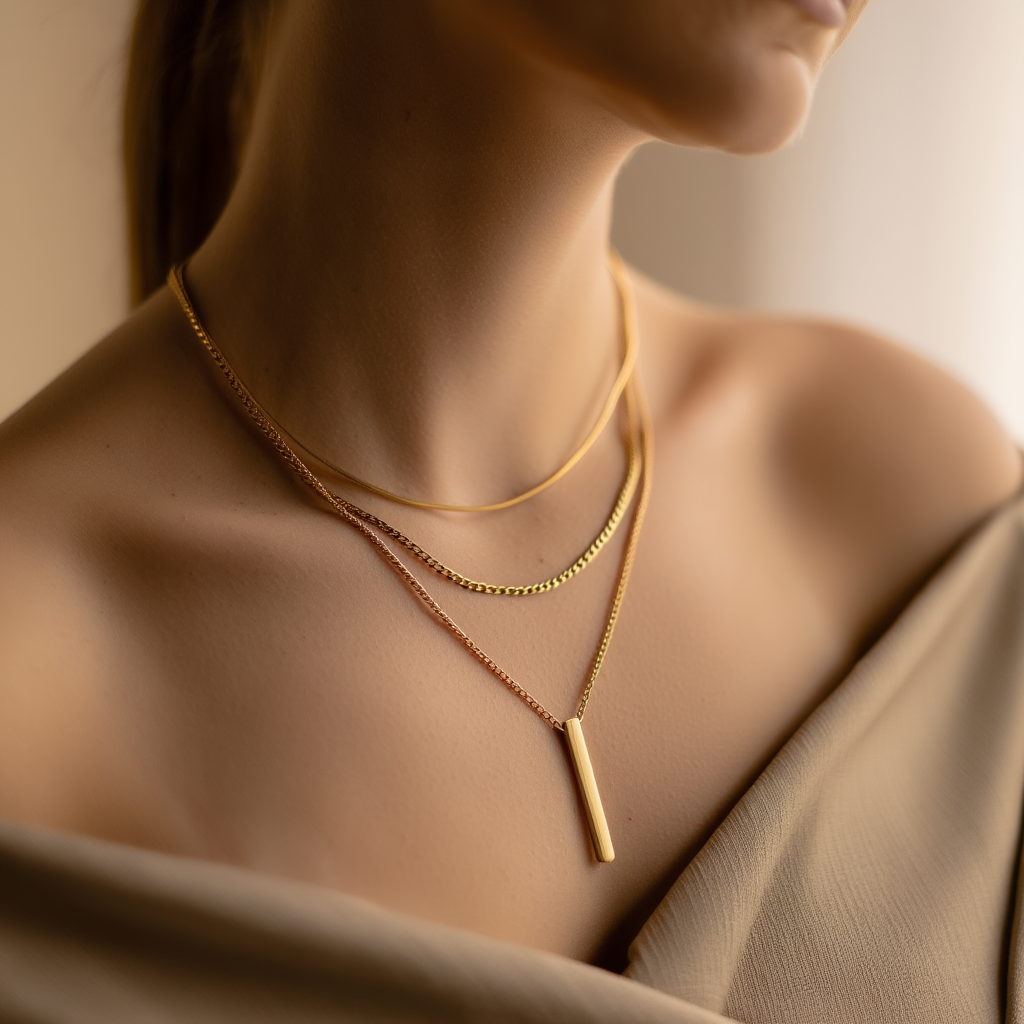 Layered Gold Bar Pendant Necklace┃Rectangular Metal Clavicle Chain for Women | Minimal Everyday Jewelry