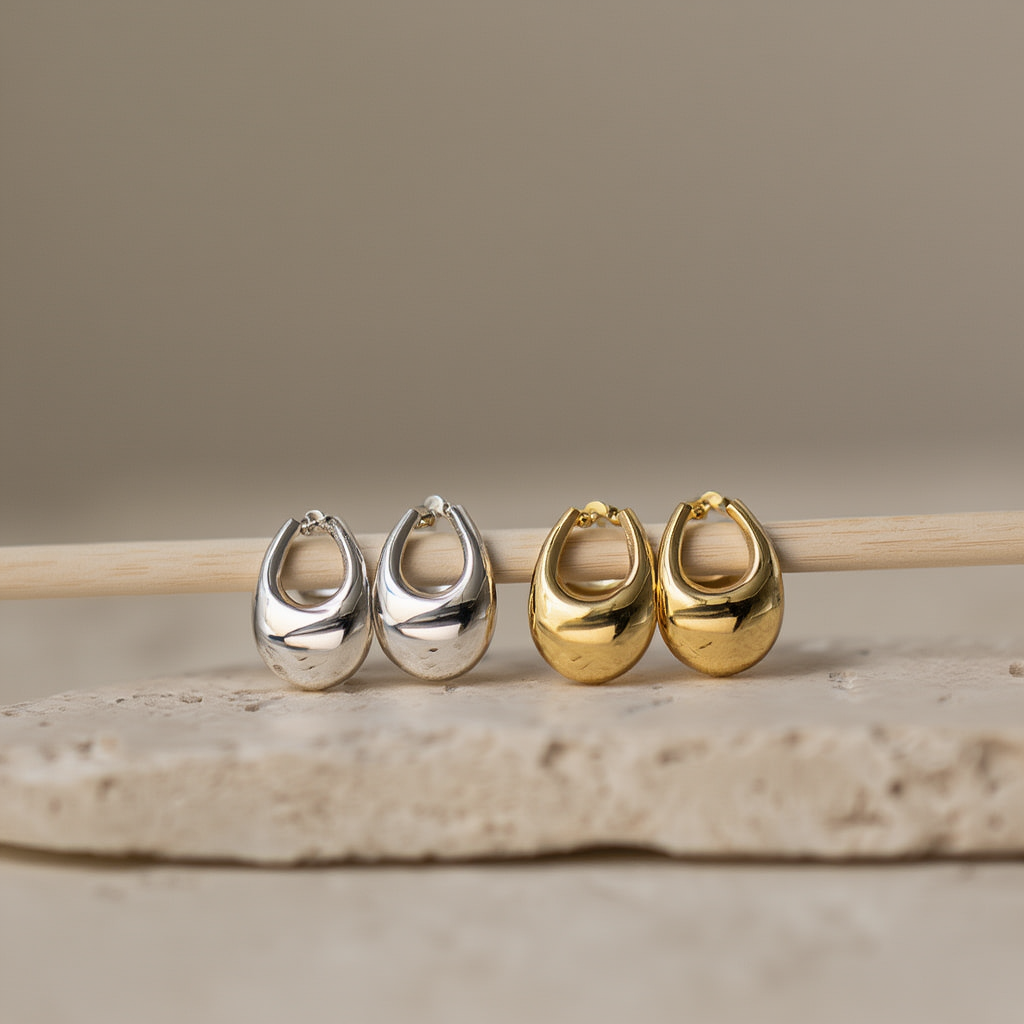 Oval Metal Earrings┃Elegant 3D Design for Women | Stylish Everyday Jewelry & Gift Choice