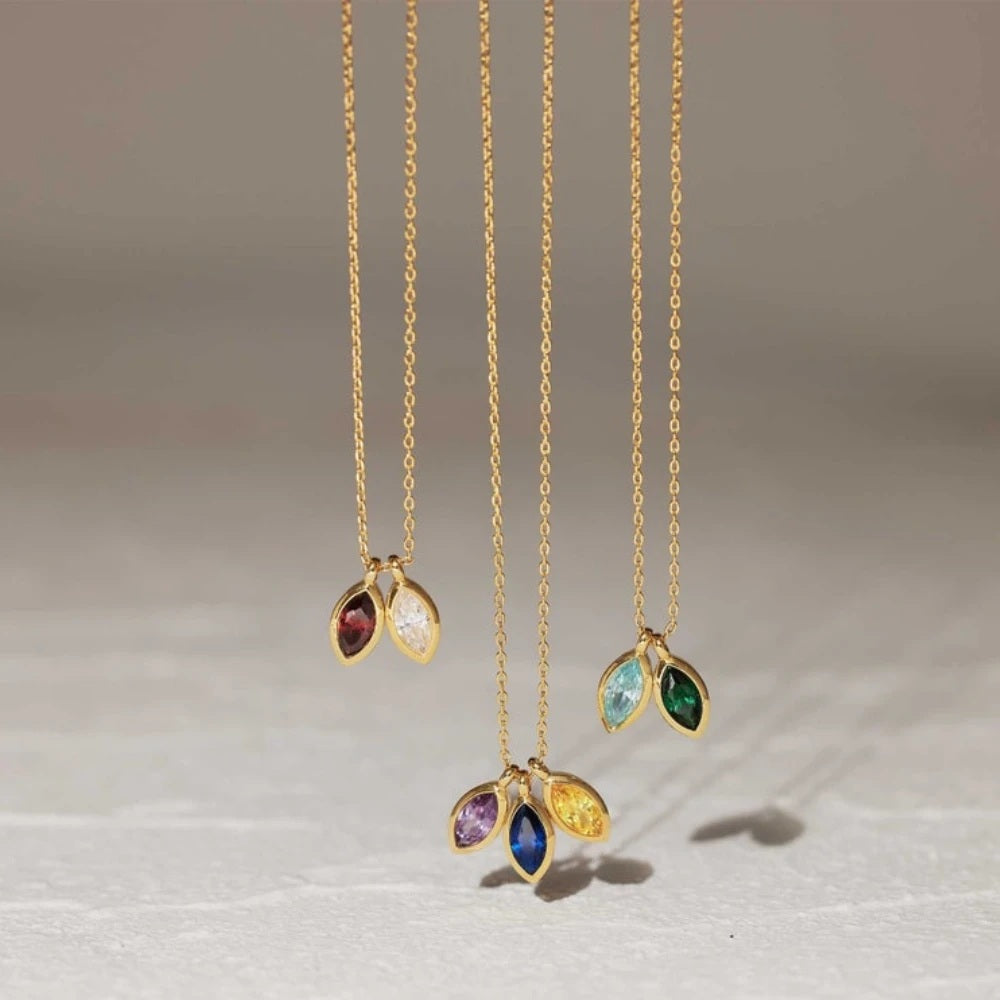 Custom Leaf Birthstone Necklace┃Gift for Her | Birthstone Necklace