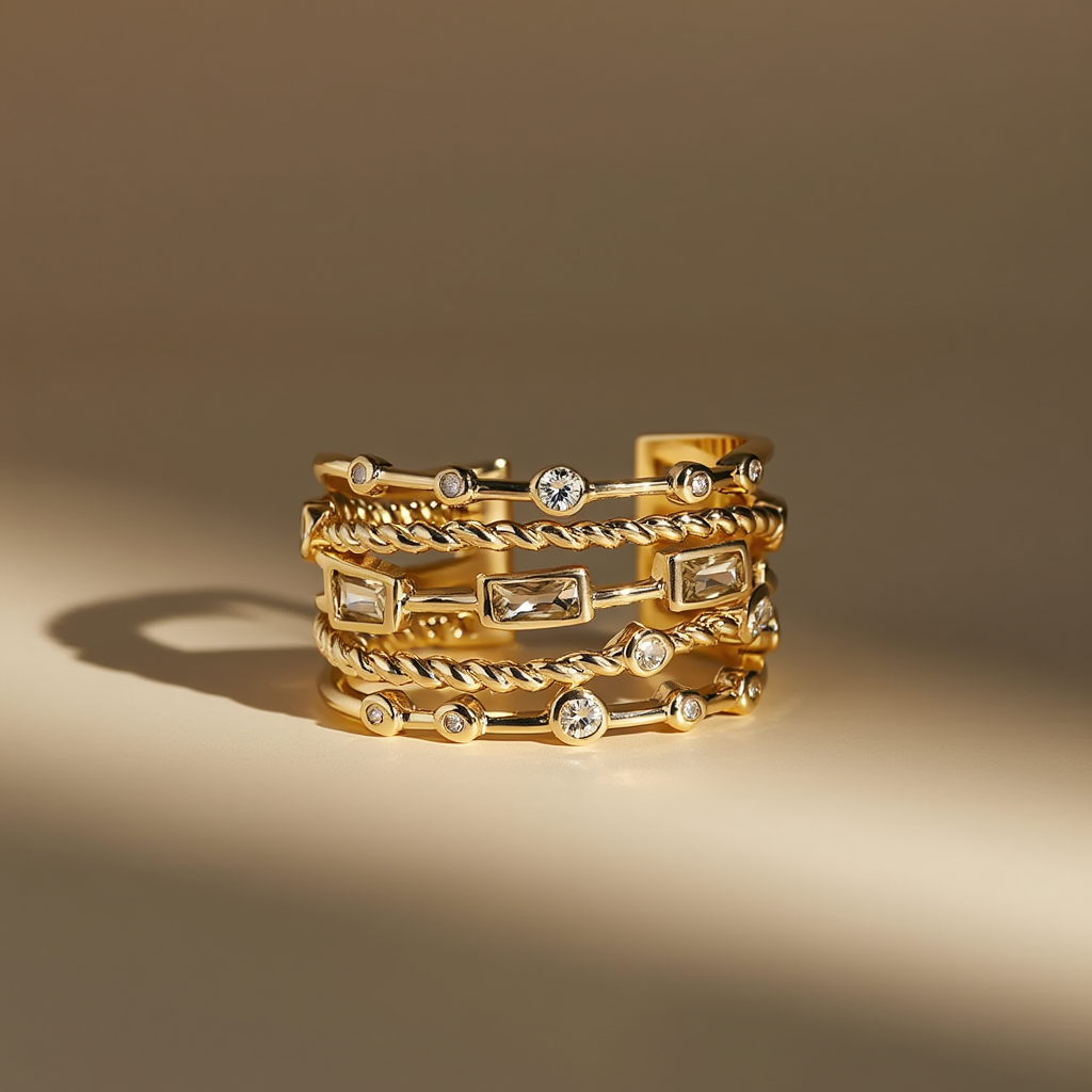 18K Gold-Plated Sun Ring┃Hollow Metal Texture with Inlaid Natural Stone | Trendy Women’s Jewelry