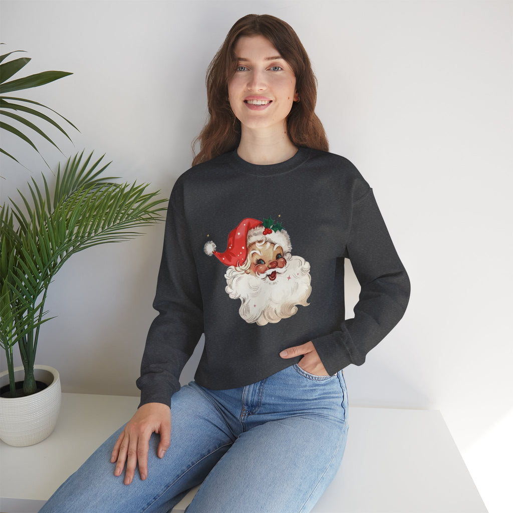 Vintage Santa Face Crewneck Sweatshirt - Retro Christmas Holiday Pullover