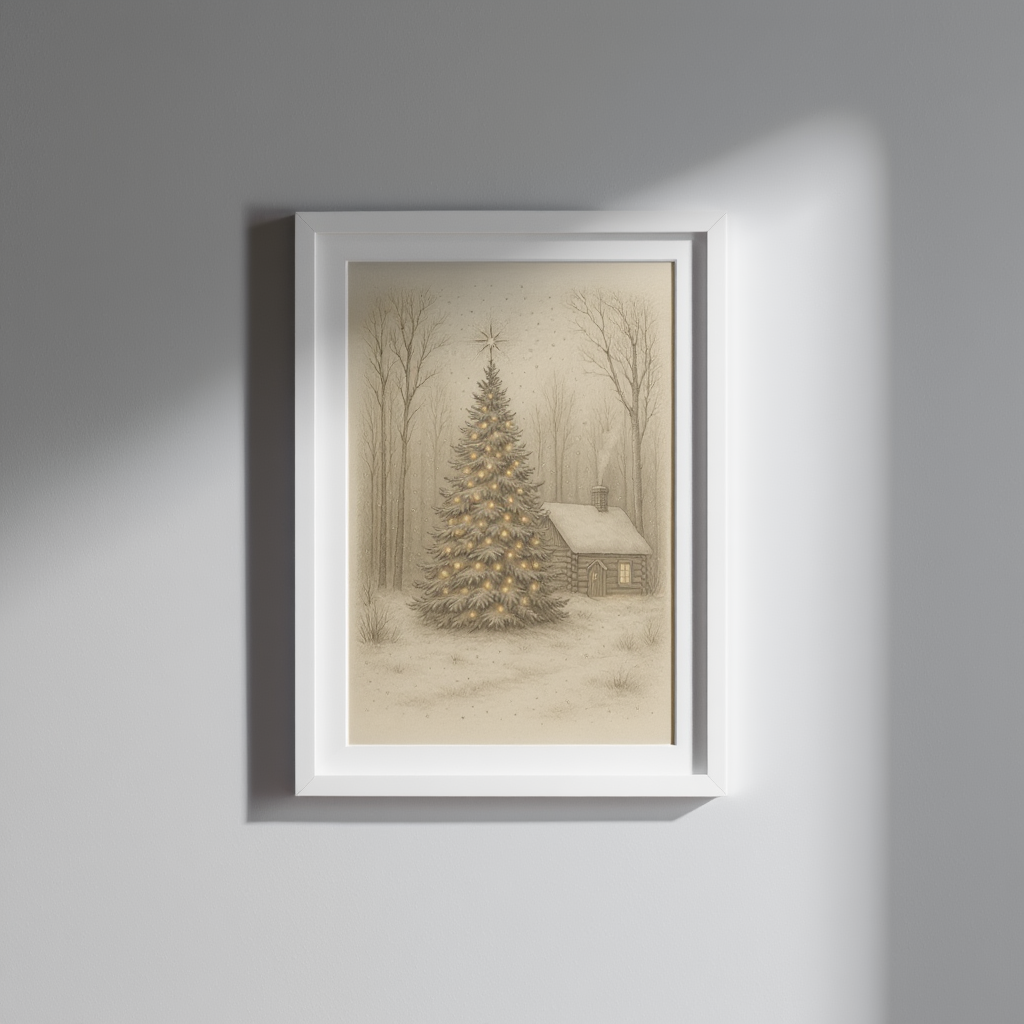 Vintage Christmas Tree Poster | Cozy Cabin Holiday Wall Art | Matte Vertical Print