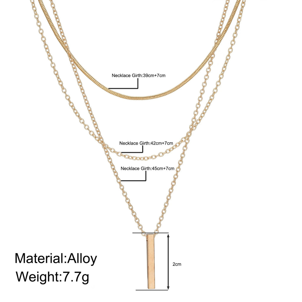 Layered Gold Bar Pendant Necklace┃Rectangular Metal Clavicle Chain for Women | Minimal Everyday Jewelry