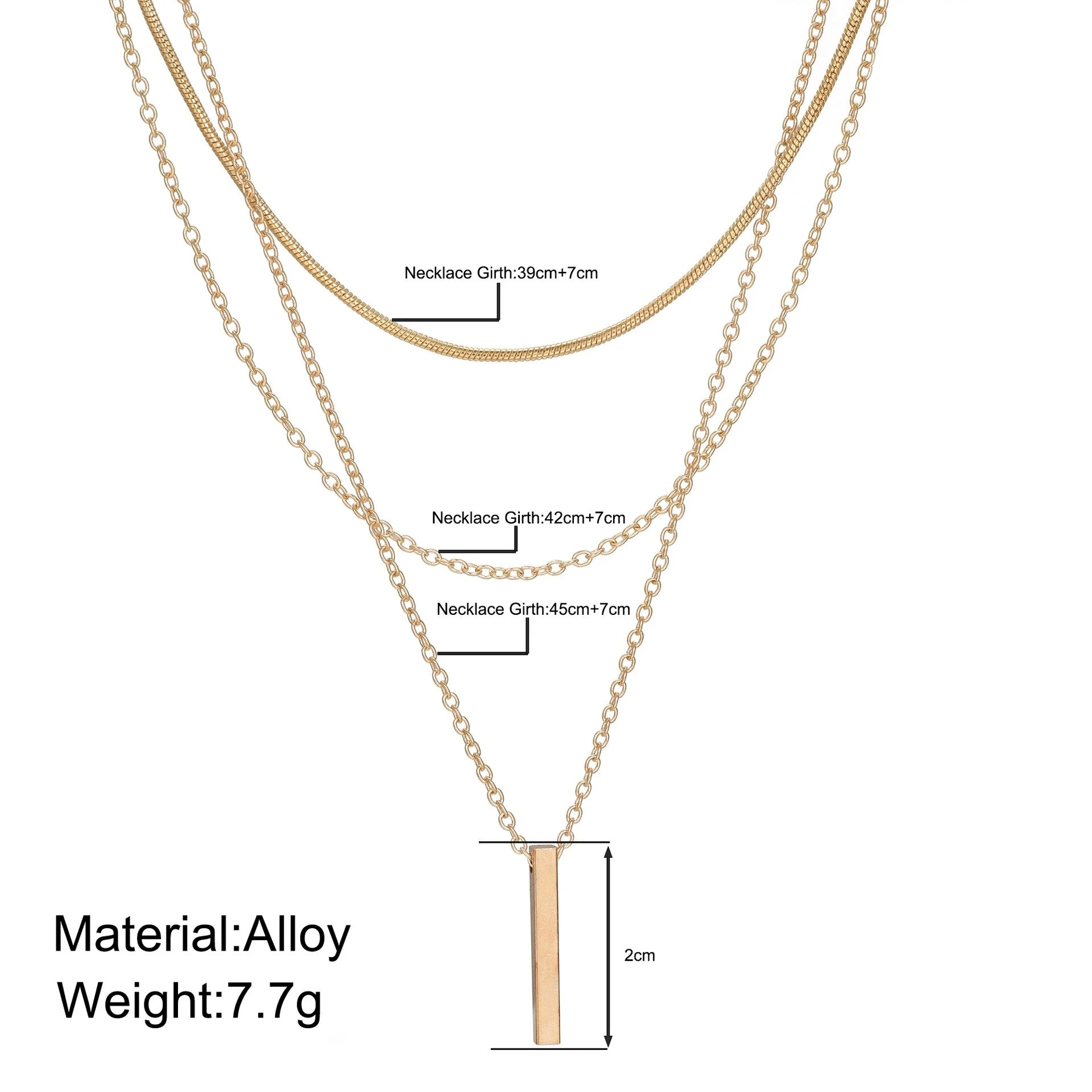 Layered Gold Bar Pendant Necklace┃Rectangular Metal Clavicle Chain for Women | Minimal Everyday Jewelry