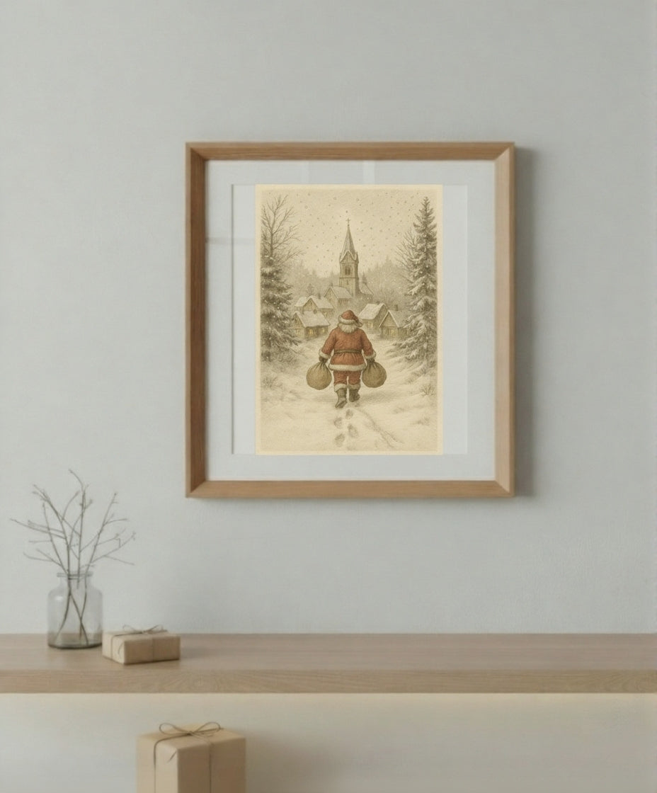 Vintage Santa Christmas Poster | Matte Vertical Holiday Wall Art | Classic Christmas Decor