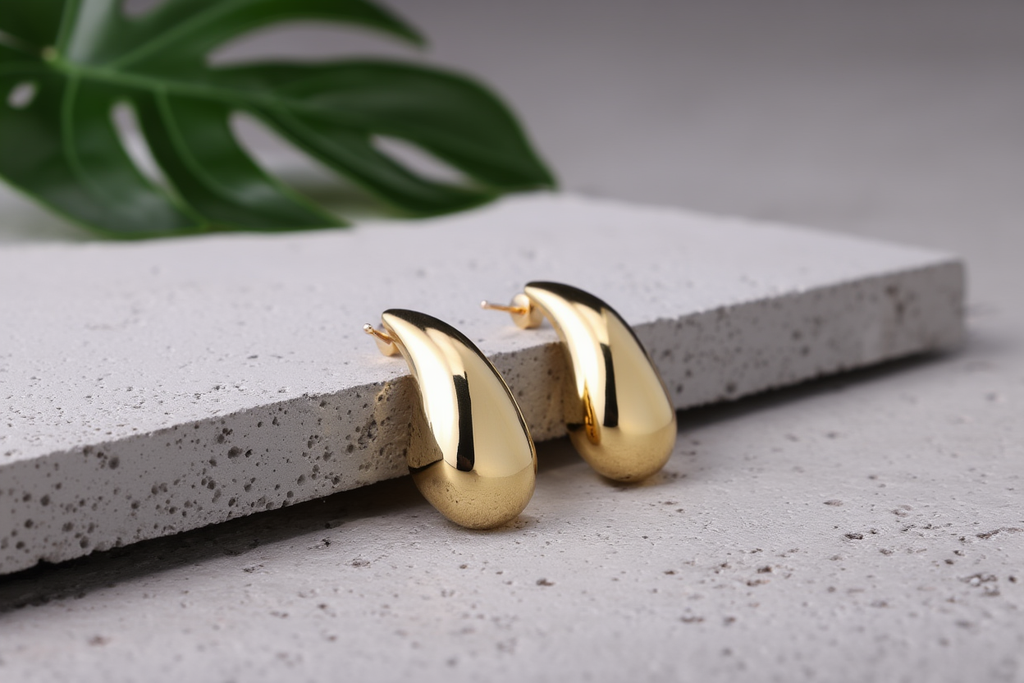 6-Pack Chunky Gold-Plated Waterdrop Hoop Earrings | Minimalist Smooth Drop Hoops | Set for Women