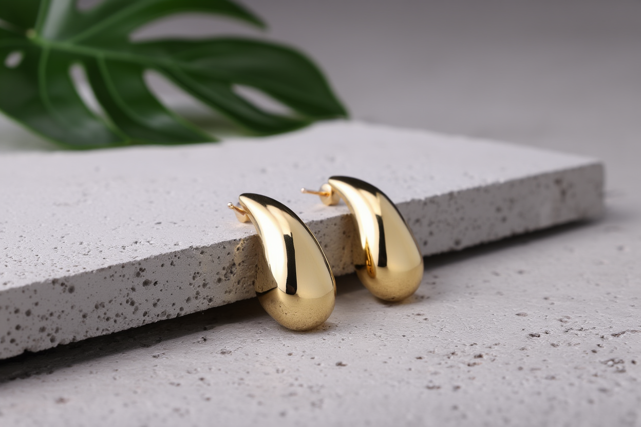 6-Pack Chunky Gold-Plated Waterdrop Hoop Earrings | Minimalist Smooth Drop Hoops | Set for Women