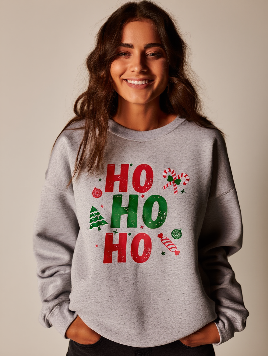 Ho Ho Ho Christmas Sweatshirt | Festive Holiday Crewneck for Women & Men