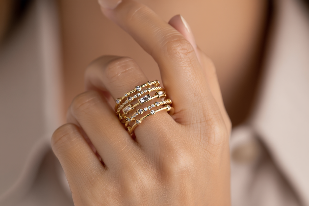 18K Gold-Plated Sun Ring┃Hollow Metal Texture with Inlaid Natural Stone | Trendy Women’s Jewelry