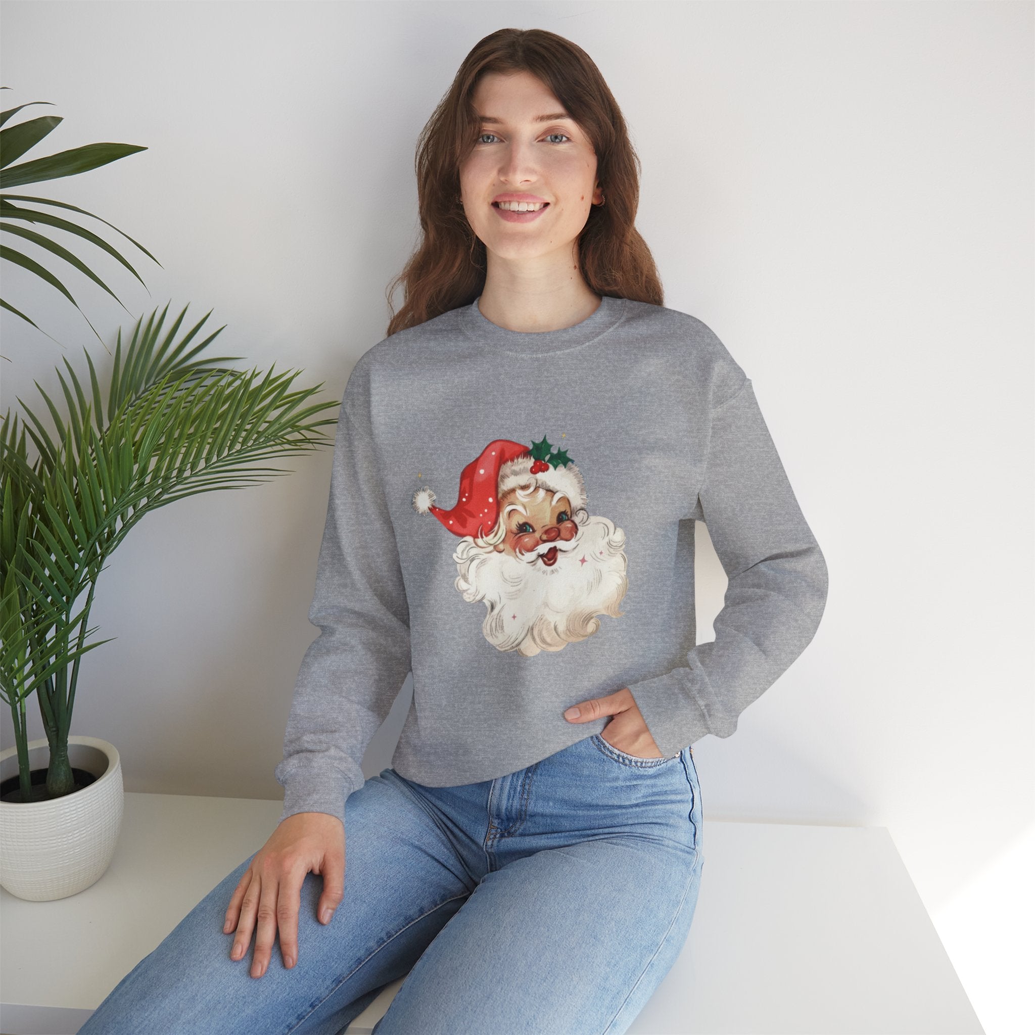Vintage Santa Face Crewneck Sweatshirt - Retro Christmas Holiday Pullover