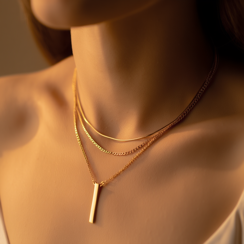 Layered Gold Bar Pendant Necklace┃Rectangular Metal Clavicle Chain for Women | Minimal Everyday Jewelry