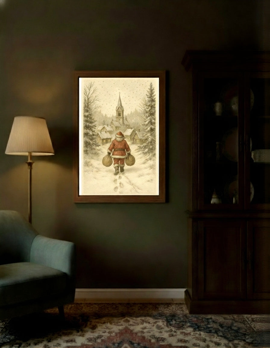 Vintage Santa Christmas Poster | Matte Vertical Holiday Wall Art | Classic Christmas Decor