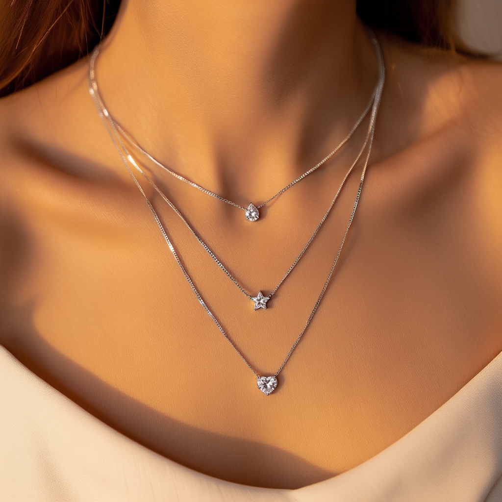 Multilayer Pendant Necklace┃Trendy Layered Choker Chain for Women, Shiny Party Jewelry Gift