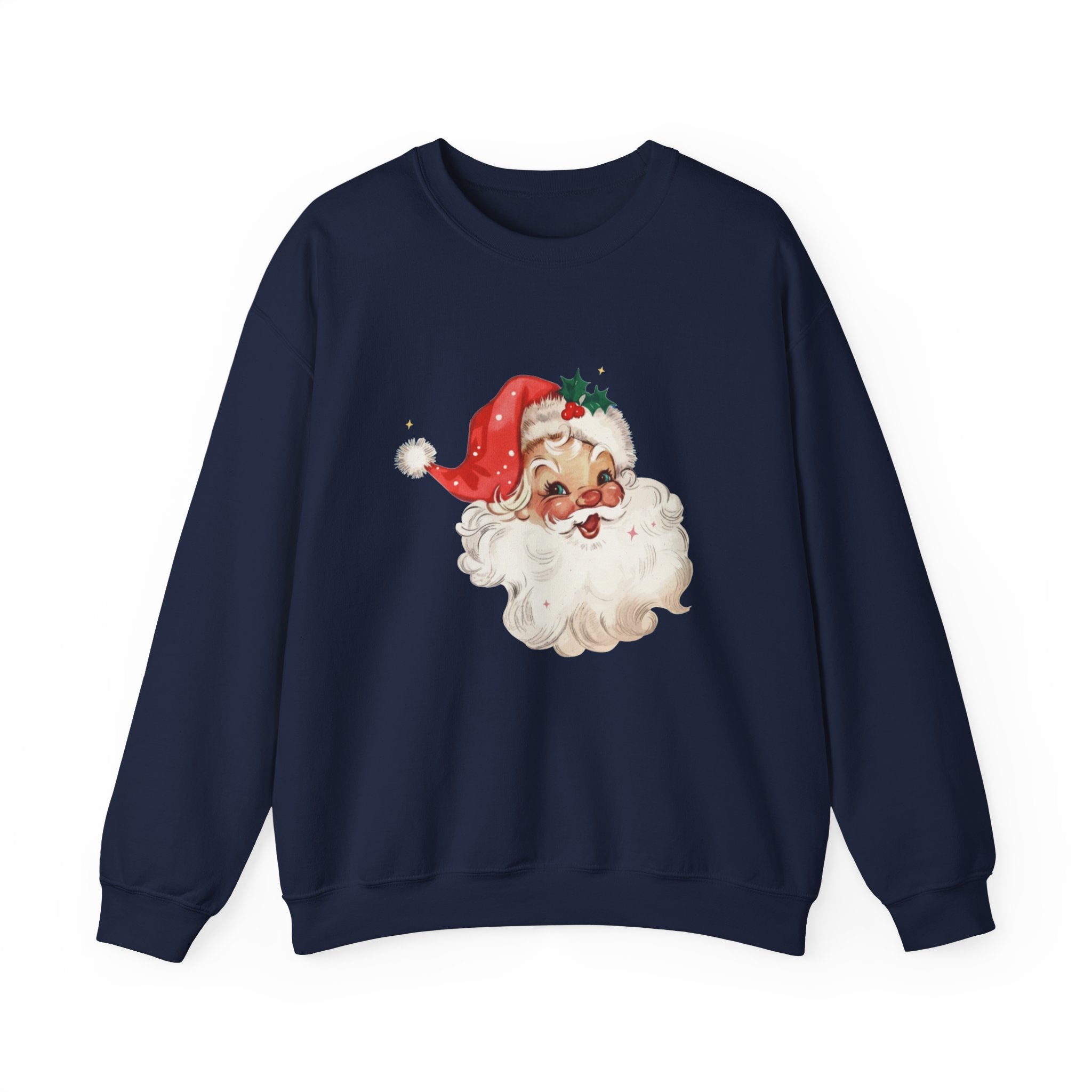 Vintage Santa Face Crewneck Sweatshirt - Retro Christmas Holiday Pullover