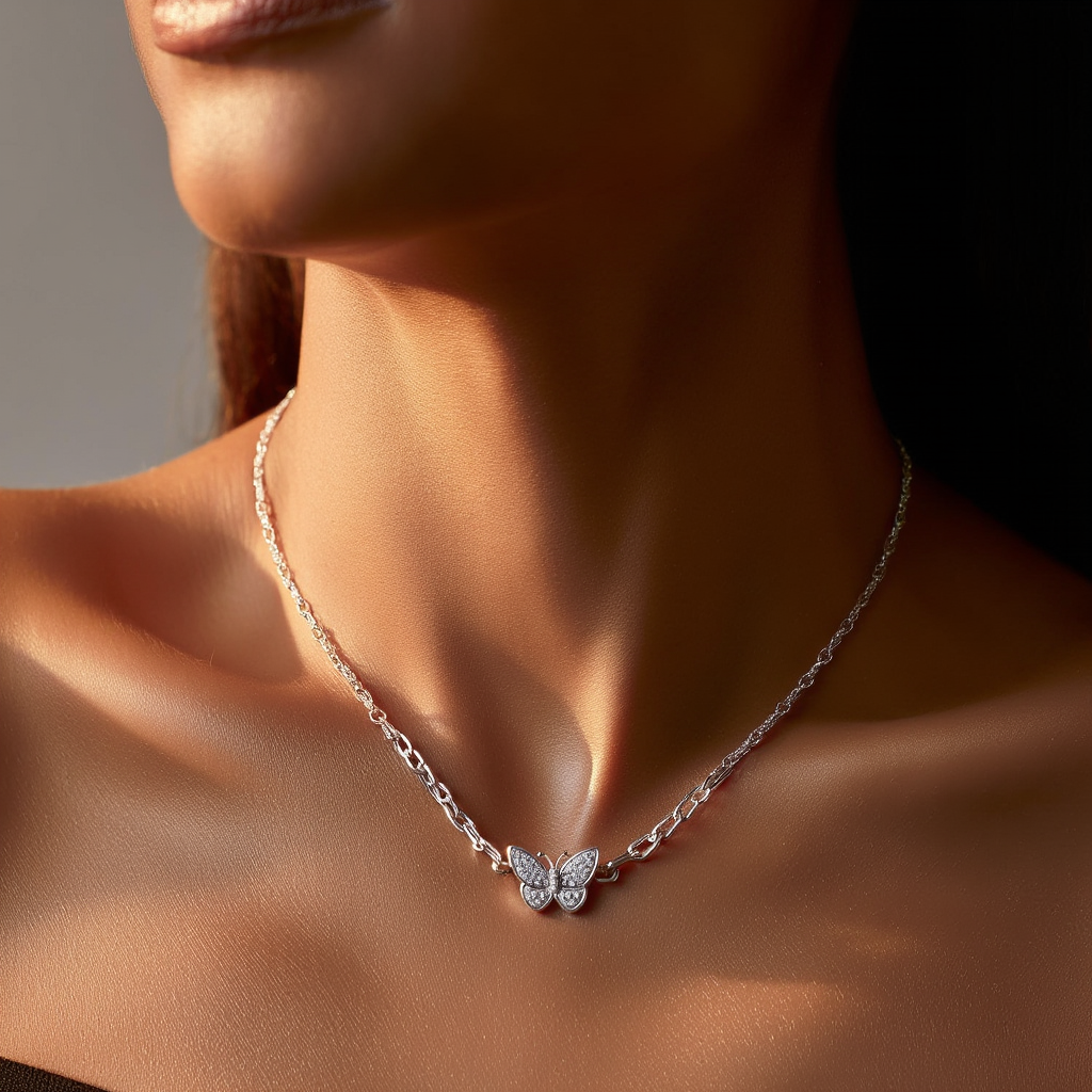 Double-Layer Shiny Butterfly Necklace┃Delicate Clavicle Chains with Sparkling Pendant, Gift for Women