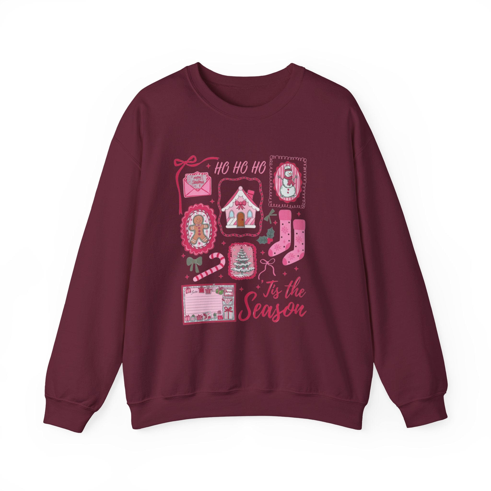 Holiday Graphic Sweatshirt — 'Tis the Season Pink Christmas Icons