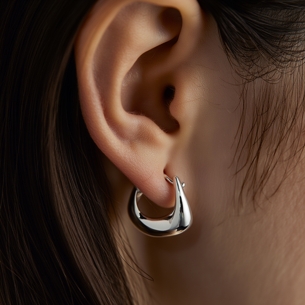 Sterling Chunky Hoop Earrings┃Simple Round Drop Hoops | Hypoallergenic Gift for Women | Gift for her