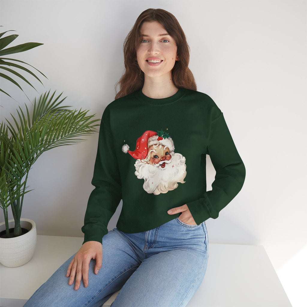 Vintage Santa Face Crewneck Sweatshirt - Retro Christmas Holiday Pullover