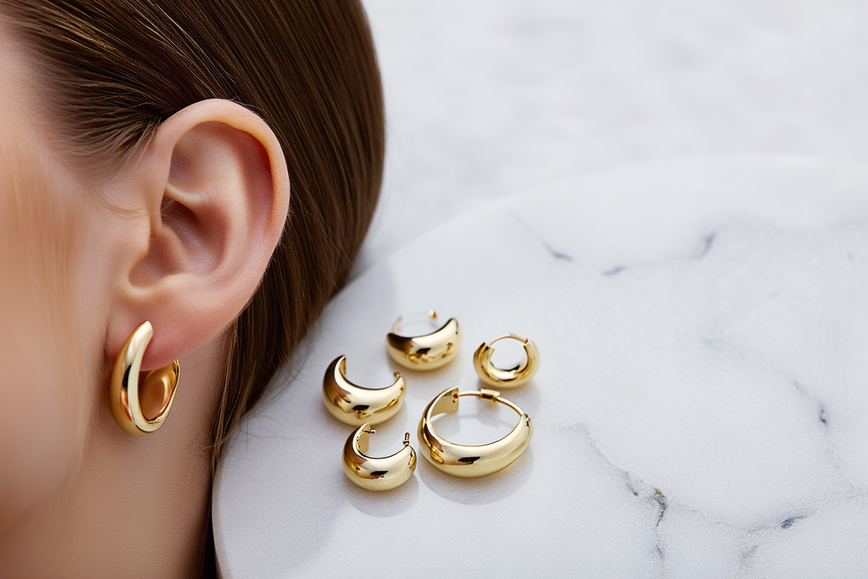 6-Pack Minimalist Gold-Plated Copper Invisible Huggie Hoops — Small Geometric Circle Earrings Set for Women