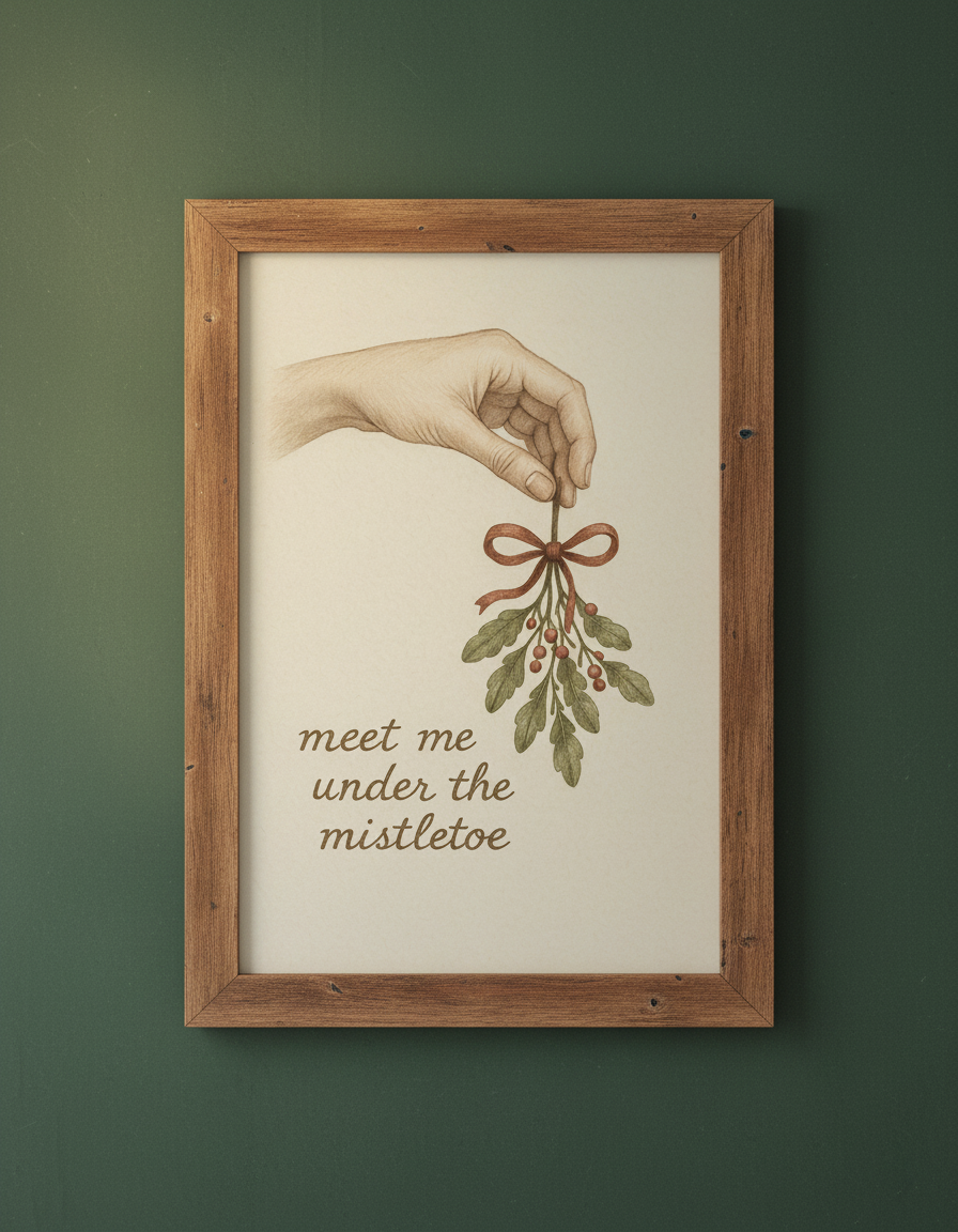 Mistletoe Holiday Poster | Vintage Christmas Wall Art | Matte Vertical Print