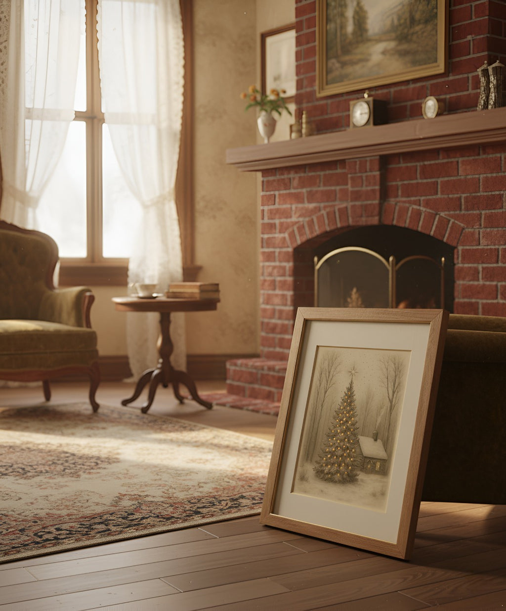 Vintage Christmas Tree Poster | Cozy Cabin Holiday Wall Art | Matte Vertical Print