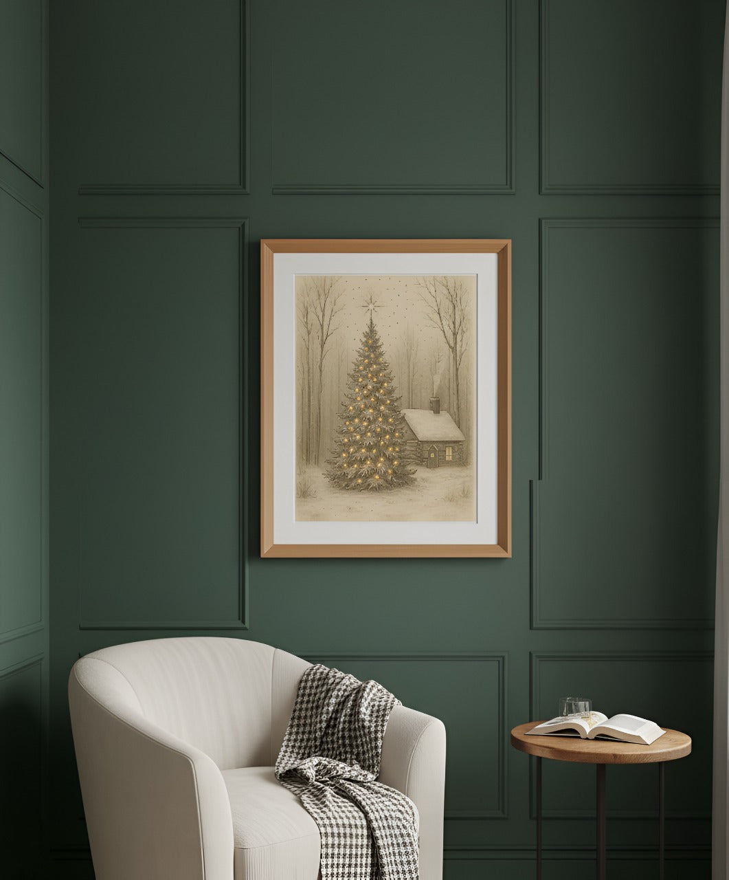 Vintage Christmas Tree Poster | Cozy Cabin Holiday Wall Art | Matte Vertical Print